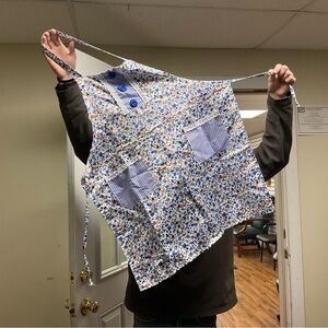 Chic Floral Apron with Blue Accents